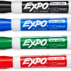 EXPO 80074 Low-Odor Dry Erase Markers, Chisel Tip, Assorted Colors, 4-Count