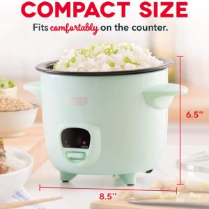 Dash Mini Rice Cooker Steamer with Removable Nonstick Pot, Keep Warm Function & Recipe Guide, 2 cups, for Soups, Stews, Grains & Oatmeal - Aqua