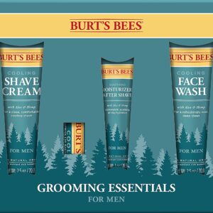 Burt's Bees Grooming Essentials For Men with Cooling Face Wash Cooling Shave Cream Soothing Moisturizer + After Shave and Cooling Beeswax Lip Balm, See Individual Packaging, 1 Count