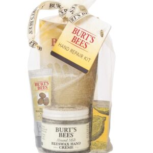 Burt's Bees Gift Set, 3 Hand Repair Moisturizing Products - Almond & Milk Cream, Lemon Butter Cuticle Cream, Shea Butter Cream, with Gloves